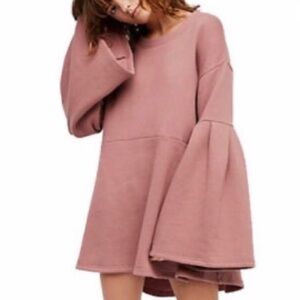 Free People Beach Mauve Bell Sleeve Fleece Babydoll Dress
